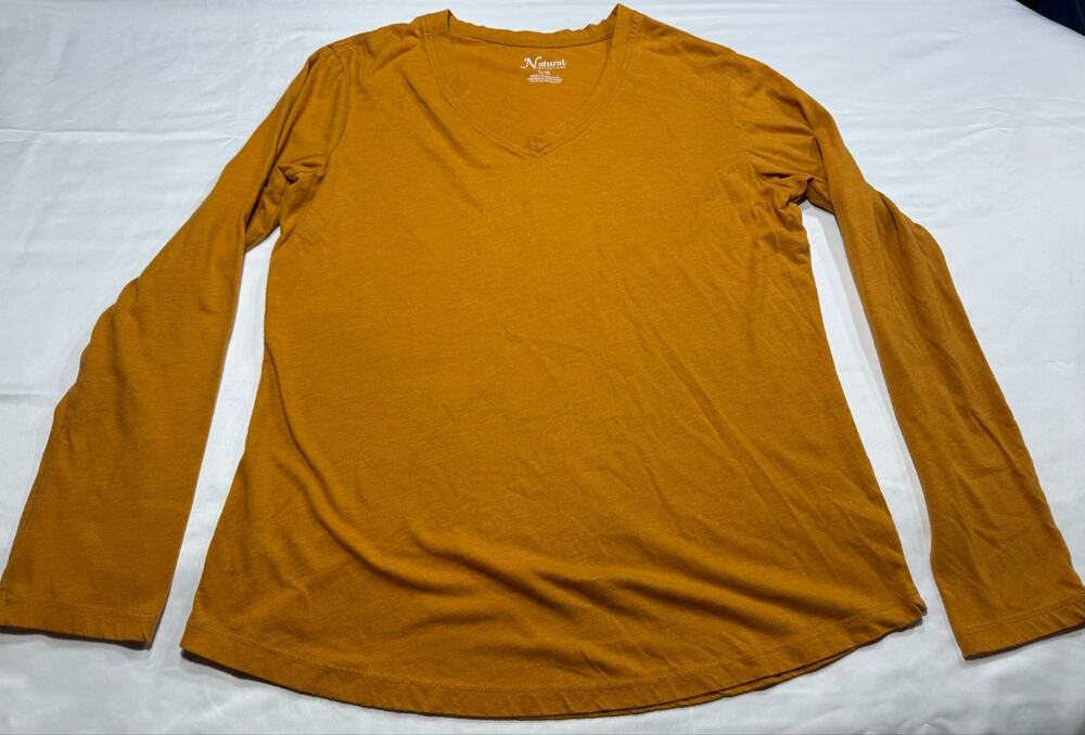 Natural Reflections Women’s Large Long Sleeve Tee V-Neck Cotton Blend Yellow